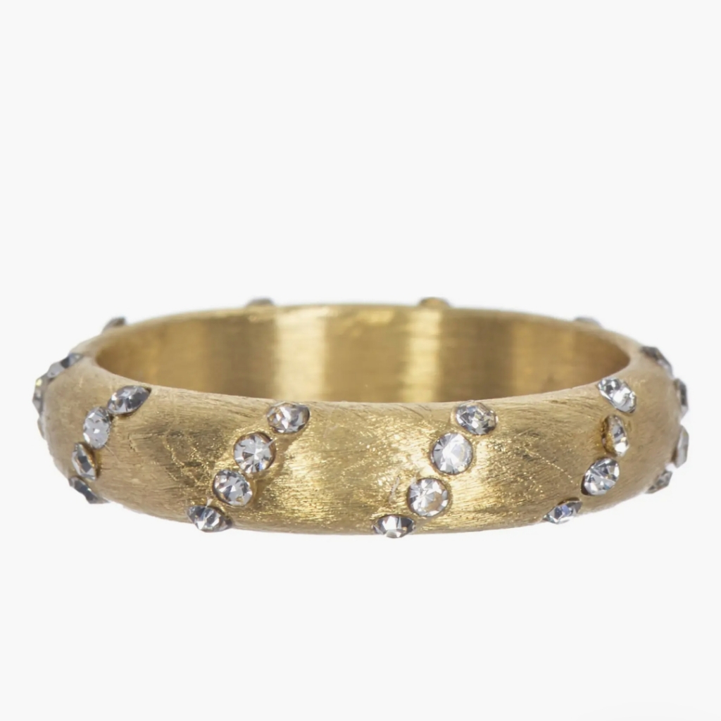 New Brushed Goldtone Pave Ring Sz 9